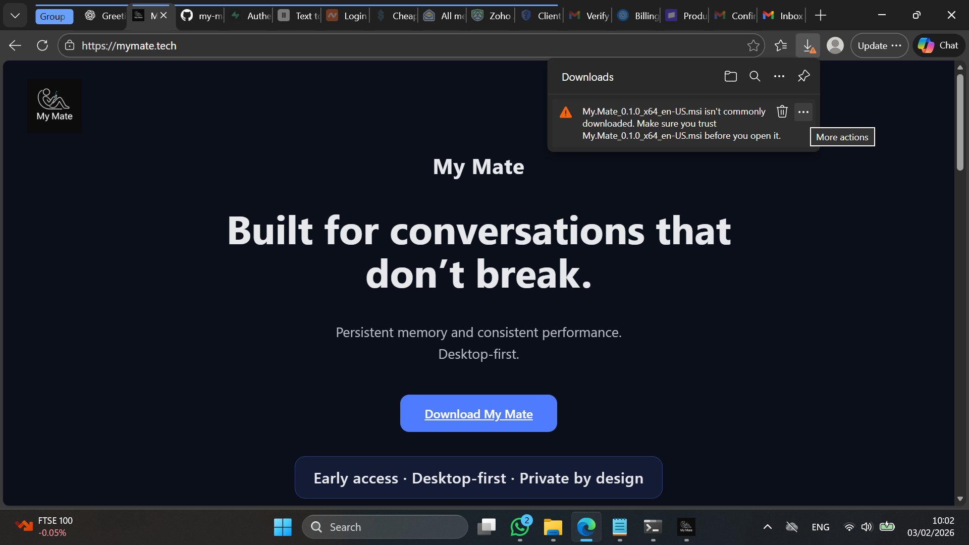 Windows download warning